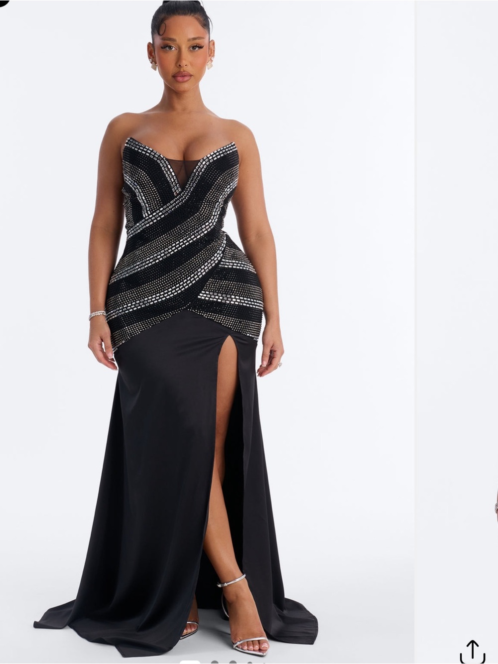 Fashion Nova Black Strapless Sequin-Accented Evening Gown